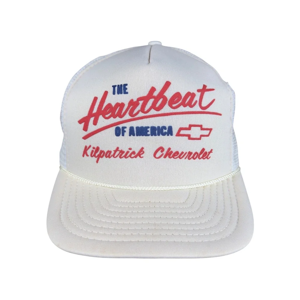Vtg Trucker Heartbeat of America Rope Snapback Chevrolet White‎ Mesh Cap 80s 90s